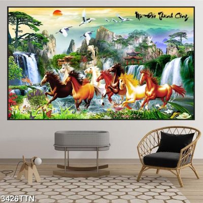 File in trần Tranh sơn thủy thác nước 3426TTN (bản gốc) hoa văn