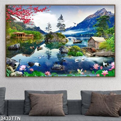 File tranh gốc Tranh sơn thủy thác nước 3433TTN (sắc nét từng chi tiết)