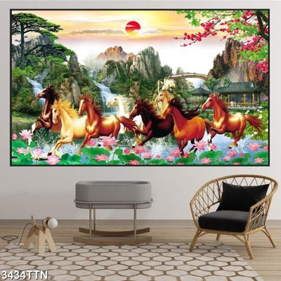 File tranh trang trí Tranh sơn thủy thác nước 3434TTN (file gốc)