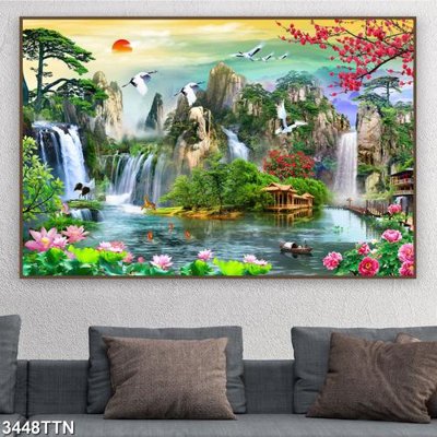 Ảnh gốc Tranh sơn thủy thác nước 3448TTN (độ nét cao) in mica