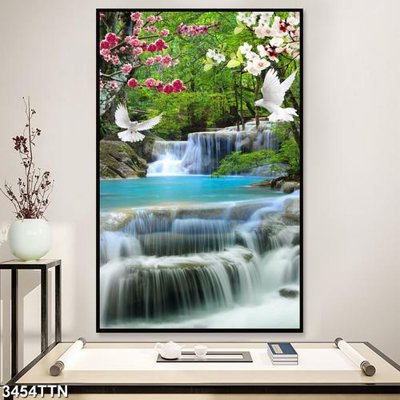 File gốc Tranh sơn thủy thác nước 3454TTN (in tráng gương) nghệ thuật
