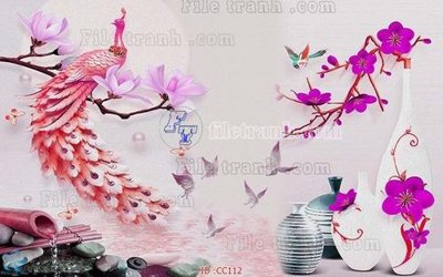 Tải file File gốc tranh chim công CC112 (PSD) cho in tranh 3D