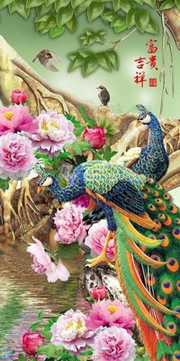 File gốc in mica File gốc tranh chim công CC120 chất lượng