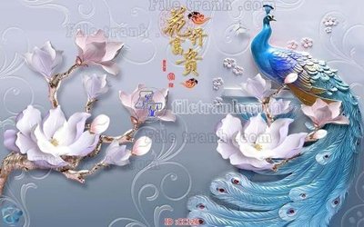 File tranh File gốc tranh chim công CC126 (gốc) in trên kính