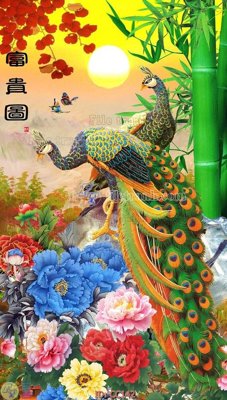 File tranh in tráng gương File gốc tranh chim công CC142 (siêu nét)