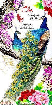 File gốc File gốc tranh chim công CC171 (in lụa) hoa văn cổ điển