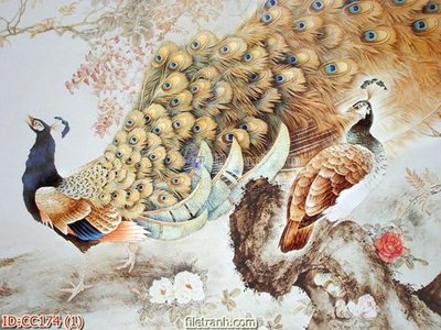 File in lụa File gốc tranh chim công CC174 (chất lượng cao) File gốc tranh chim công CC174