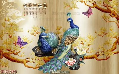 File tranh File gốc tranh chim công CC183 (bản gốc) in lụa 3D