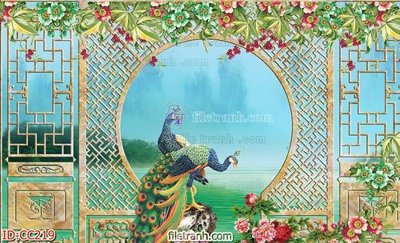File in trần File gốc tranh chim công CC219 (bản gốc) mây trời