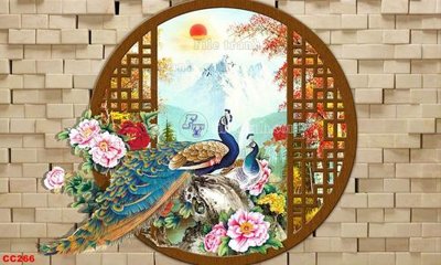 File gốc File gốc tranh chim công CC266 (in lụa) cao cấp