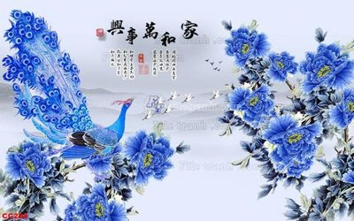 File tranh File gốc tranh chim công CC284 (bản gốc) in lụa 5D