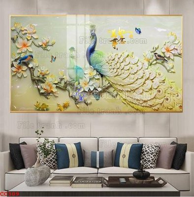 File in mica File gốc tranh chim công CC309 (ảnh gốc) đẹp