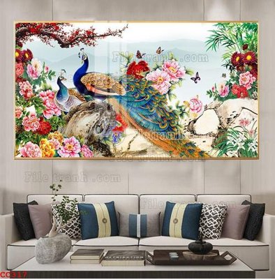 File PSD File gốc tranh chim công CC317 (nguyên gốc) chất lượng cao