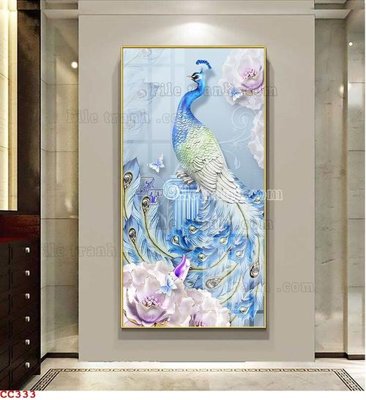 File tranh File gốc tranh chim công CC333 (ảnh gốc) in trần xuyên sáng