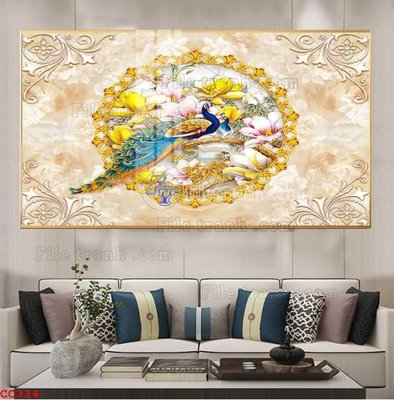 File tranh File gốc tranh chim công CC334 (bản gốc) in lụa 5D
