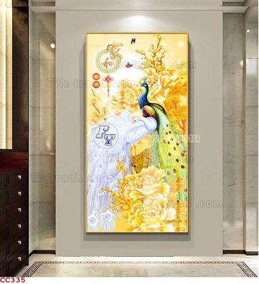 File tranh gốc in trần nhà File gốc tranh chim công CC335 3D