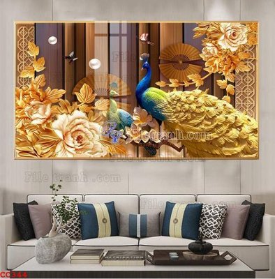 File ảnh File gốc tranh chim công CC344 (gốc) in Hiflex
