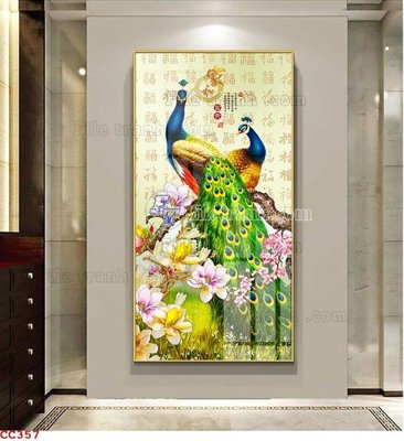 File in lụa File gốc tranh chim công CC357 (tân cổ điển) File gốc tranh chim công CC357