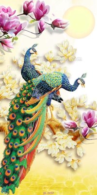 File tranh File gốc tranh chim công CC37 (bản gốc) treo phòng ăn