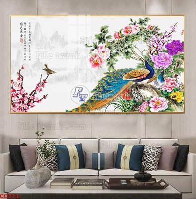 Tải file File gốc tranh chim công CC371 (gốc) in tranh tráng gương
