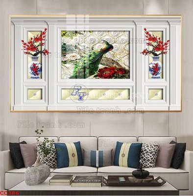 Download file gốc File gốc tranh chim công CC386 (in mica) trang trí