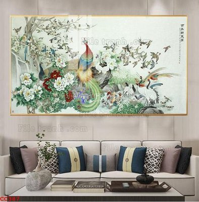 File tranh File gốc tranh chim công CC387 (ảnh gốc) in trần 3D