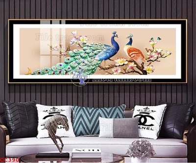 File in lụa File gốc tranh chim công CC390 (tân cổ điển) File gốc tranh chim công CC390