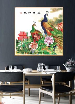 File gốc File gốc tranh chim công CC397 (in lụa) họa tiết 3D