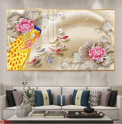 Tải file File gốc tranh chim công CC454 (gốc) in tranh tráng gương