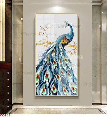 File tranh in tráng gương File gốc tranh chim công CC458 (siêu nét)