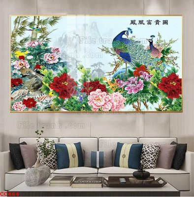 File gốc File gốc tranh chim công CC464 (in tráng gương) hiện đại