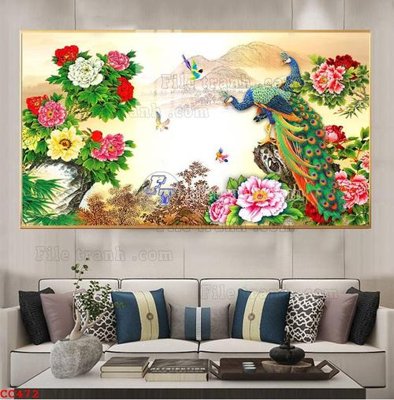 File gốc File gốc tranh chim công CC472 (phong cách) tối giản