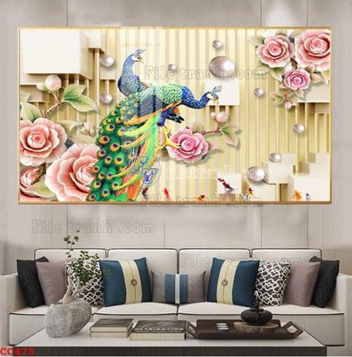 Tải file File gốc tranh chim công CC475 (PSD) cho in tranh 3D