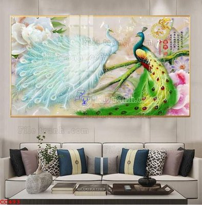 Ảnh gốc File gốc tranh chim công CC493 (độ nét cao) in mica