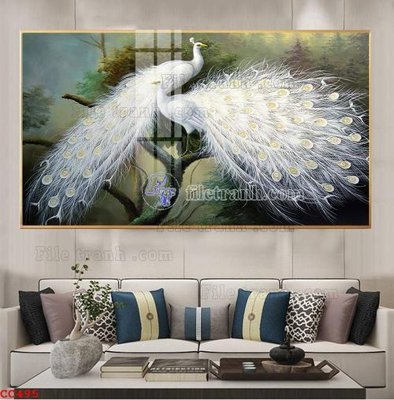 File in lụa File gốc tranh chim công CC495 (phong cảnh) File gốc tranh chim công CC495