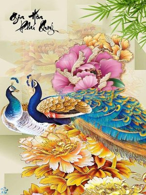 File in trần File gốc tranh chim công CC5 (bản gốc) phong cảnh