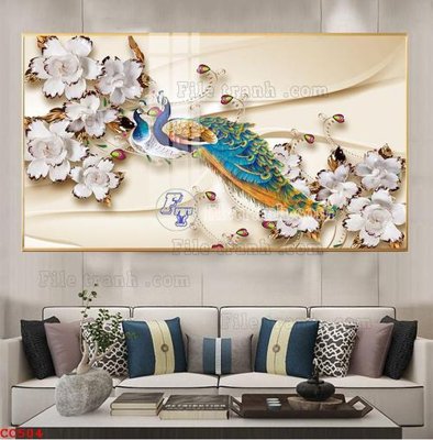 File in trần File gốc tranh chim công CC504 (bản gốc) bầu trời