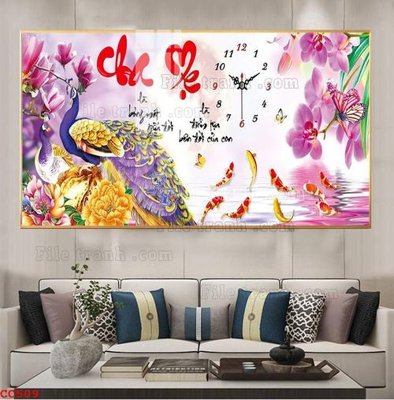 File tranh File gốc tranh chim công CC509 (bản gốc) in lụa 5D