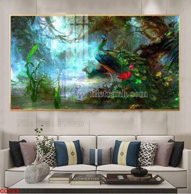 Tải file gốc in lụa File gốc tranh chim công CC533 siêu nét