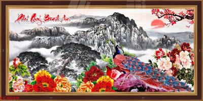 File in lụa File gốc tranh chim công CC6059 (chất lượng cao) File gốc tranh chim công CC6059