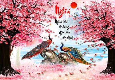 File in lụa File gốc tranh chim công CC6074 (phong cảnh) File gốc tranh chim công CC6074