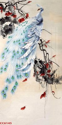 File gốc File gốc tranh chim công CC6145 (in lụa) trang trí tường