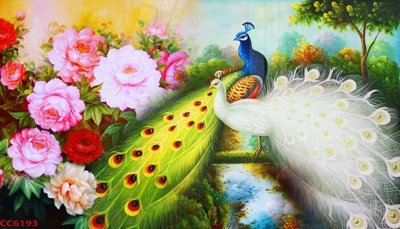 File in trần File gốc tranh chim công CC6193 (bản gốc) trời sao