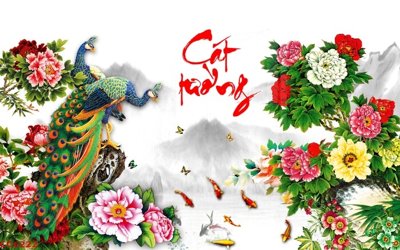 File in lụa File gốc tranh chim công CC6222 (hoa văn) File gốc tranh chim công CC6222