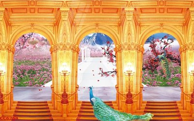 File gốc File gốc tranh chim công CC6254 (in lụa) hoa văn cổ điển