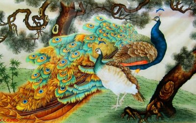 File gốc File gốc tranh chim công CC6265 (in lụa) trang trí tường