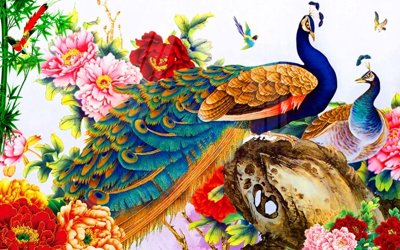 File in trần File gốc tranh chim công CC6308 (bản gốc 3D) sống động