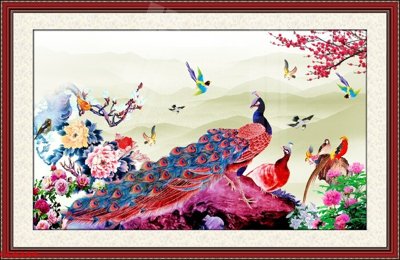 File tranh File gốc tranh chim công CC6344 (ảnh gốc) in trần 3D