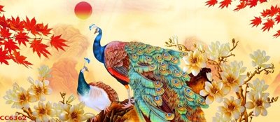 File gốc File gốc tranh chim công CC6362 (in tráng gương) sang trọng