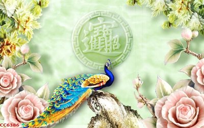 Download file gốc File gốc tranh chim công CC6386 (in mica) trong suốt